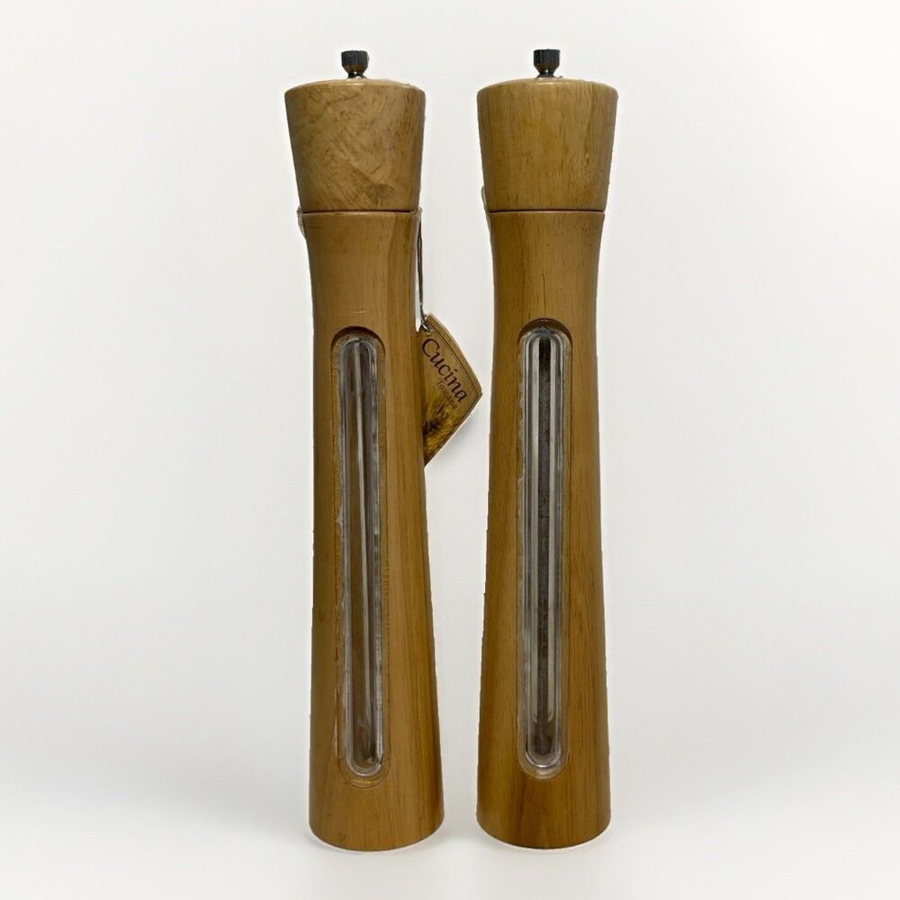 Cucina Toscana 15in Manual Wood Salt & Pepper Grinder Set, Adjustable, Window